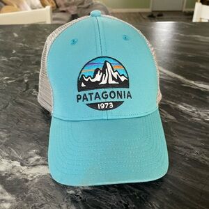 Patagonia men or women Aqua and Gray Trucker Hat